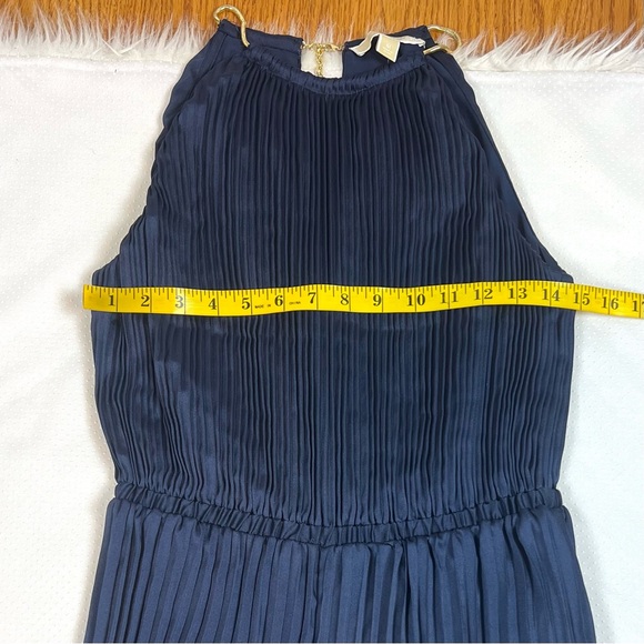 MICHAEL Michael Kors Women's Blue Satin Pleated Wide Leg Halter Jumpsuit Medium - Picture 11 of 13
